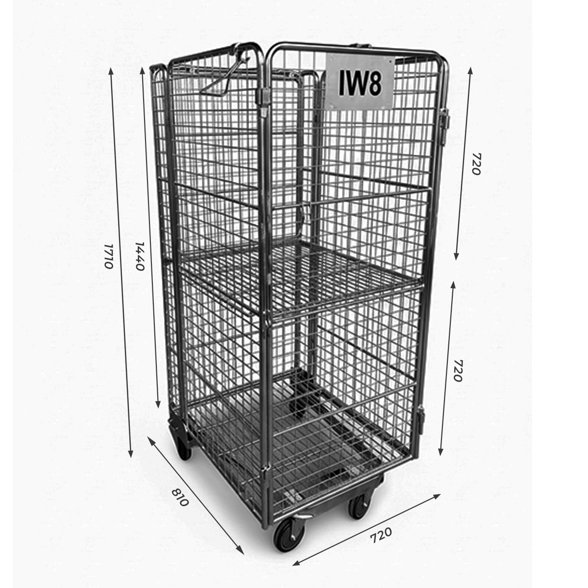 Detalhe da malha 50x50mm do carrinho gaiola IW8