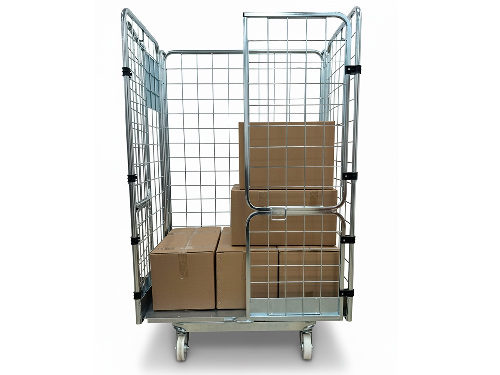 Carrinho aramado com portas bipartidas para ergonomia