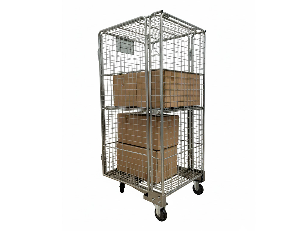 Carrinho de lavanderia com teto móvel para proteção de roupa