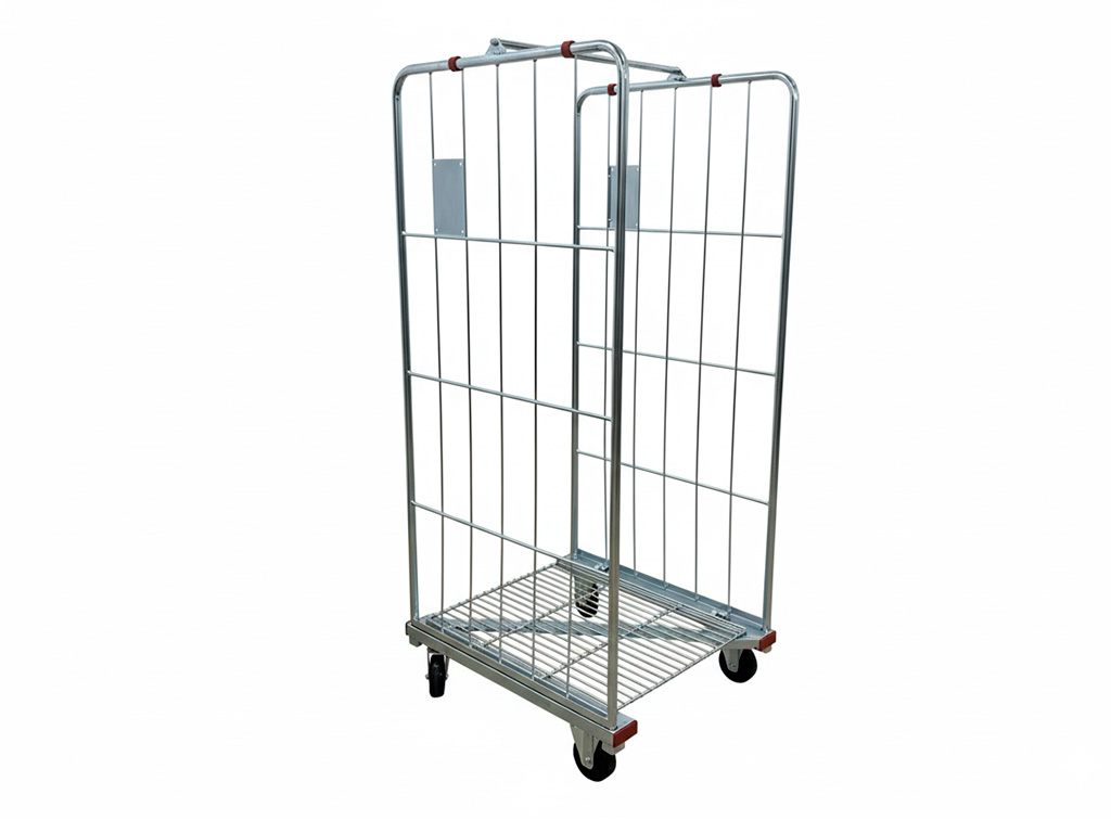 Detalhe do piso em grade de aço do carrinho de lavanderia industrial